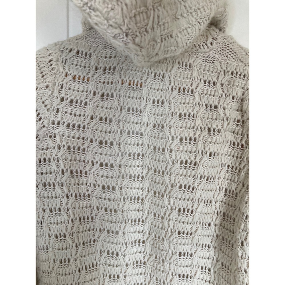 Anthropologie Sleeping on Snow Cream Pointelle Knit Hooded Open Cardigan Small - Picture 9 of 10
